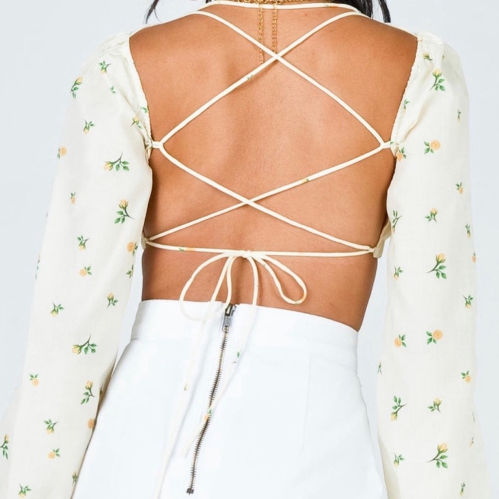 Princess Polly Yellow Floral Strappy Violetta Crop Blouse - XS